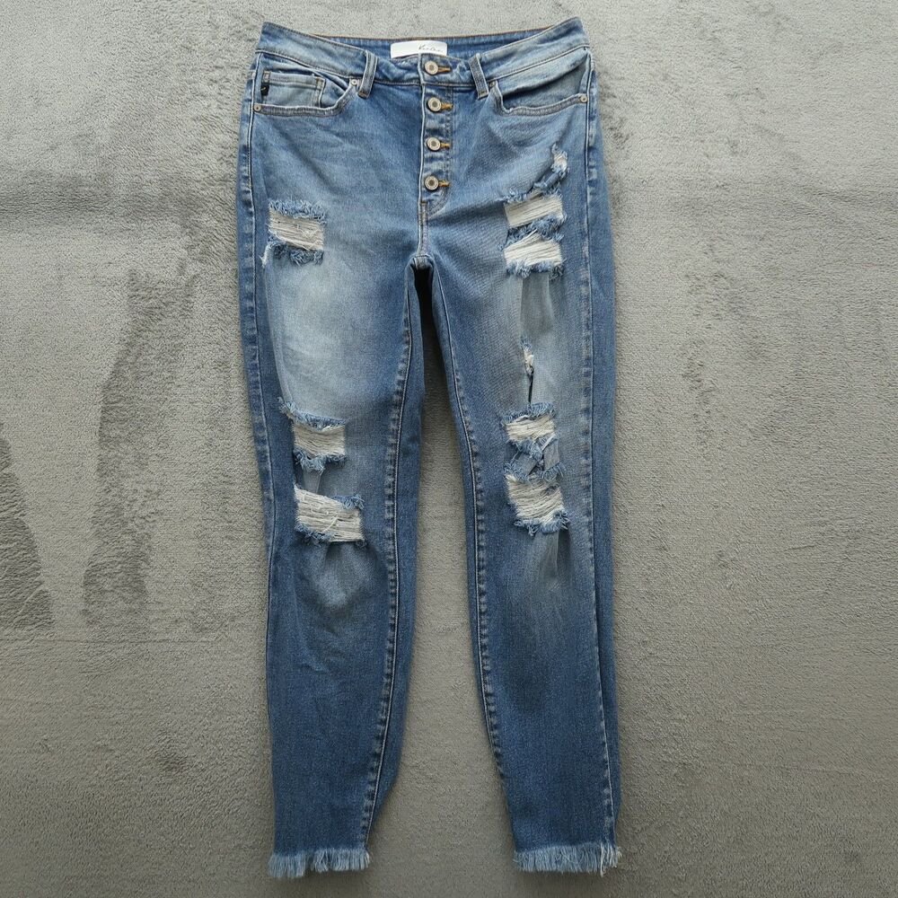 KanCan Jeans Junior's Size 9 Blue High-Rise Skinny 27" Inseam Destroyed Denim